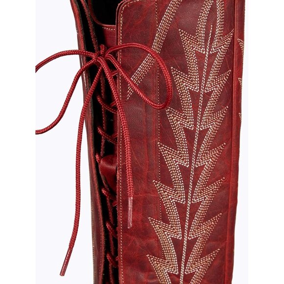 Women Red Polyurethane Over the Knee Cowboy Adjustable Thigh High Cowgirl Boots - Picture 4 of 7